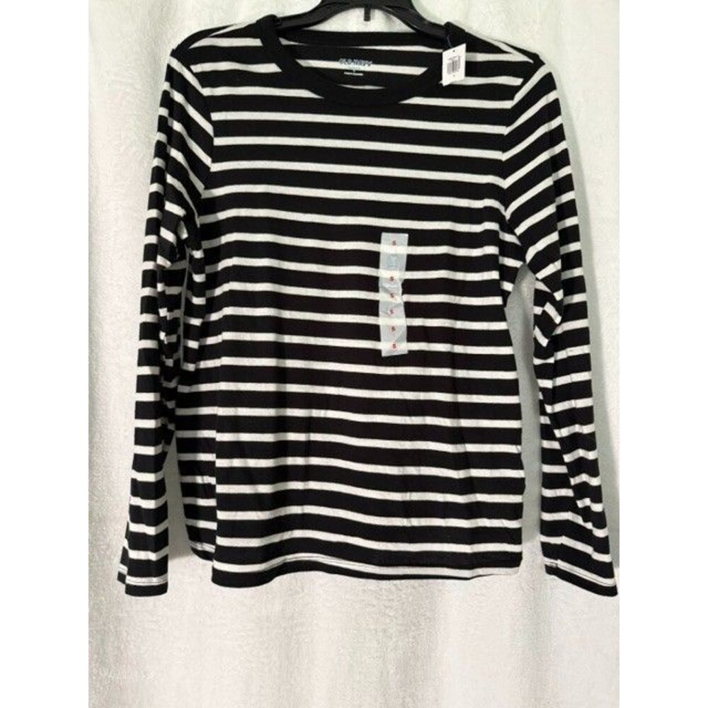 Old Navy Women’s Small Black White Striped Long Sleeve T-Shirt Top NWT